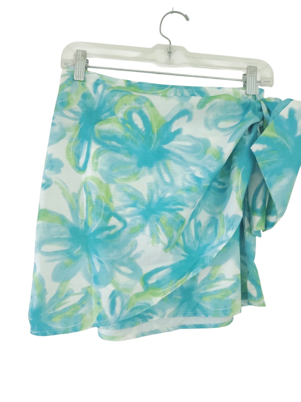 Mica Women’s Blue Floral Skirt Sarong Wrap Small Summer Skirt, Zip up Back